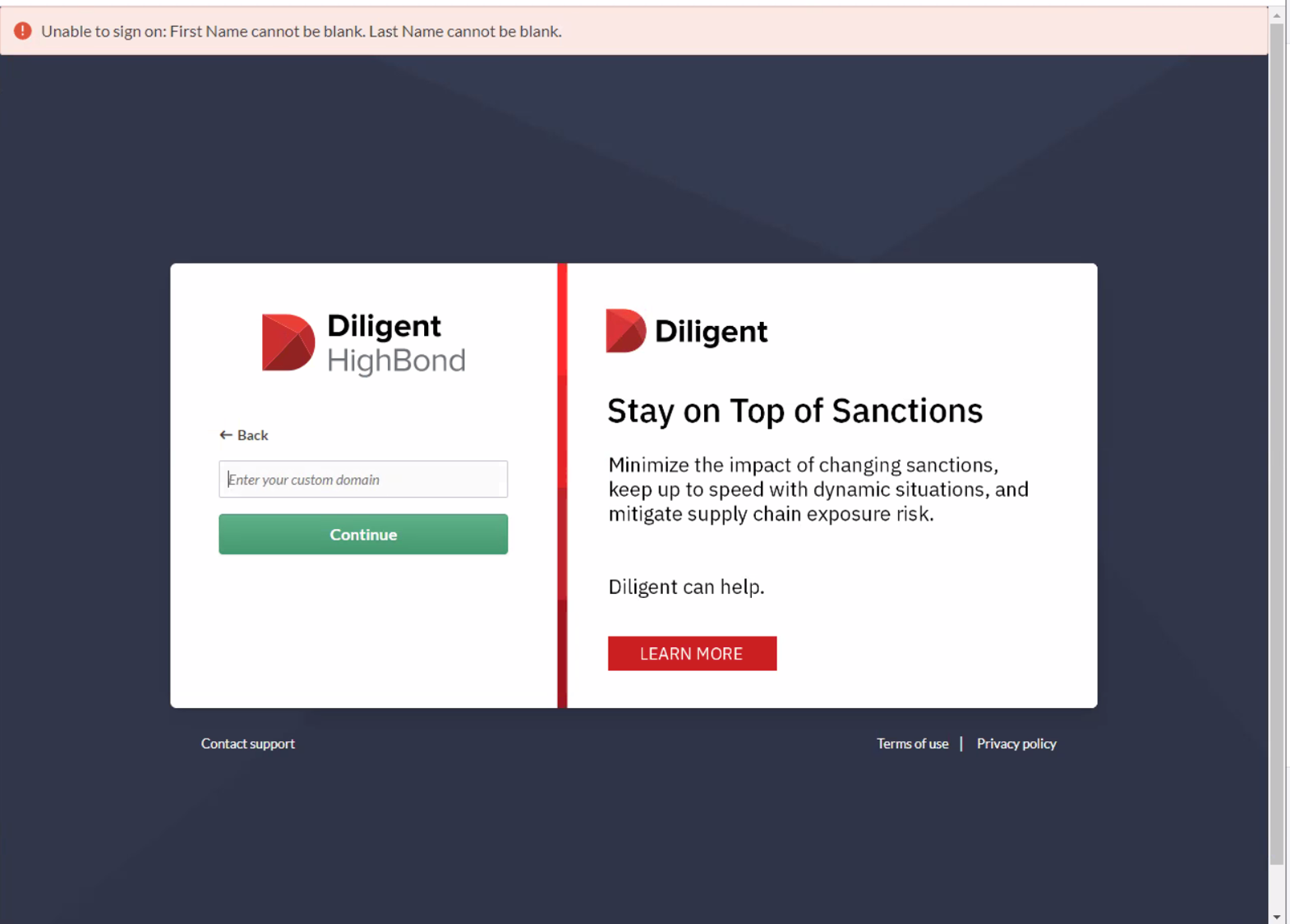 With SSO configured, user receives 