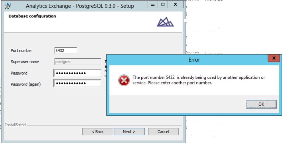 The port number 5432 is already being used by another application...