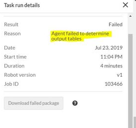 Agent failed to determine output tables