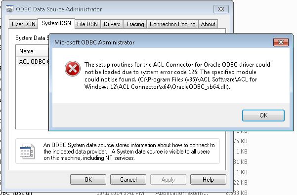 ACL Connector for Oracle ODBC driver could not be loaded due to system ...