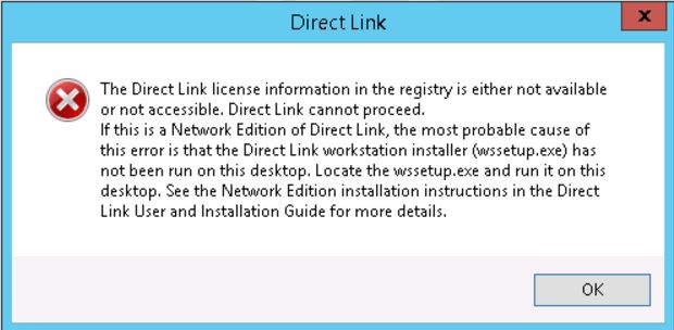 The Direct Link license information in the registry is either not ...