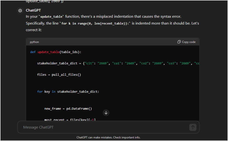 Python Syntax Troubleshooting Process - using AI ChatGPT